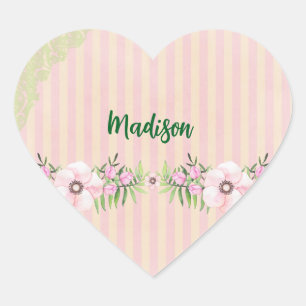 Kids Pink Heart Name Stickers