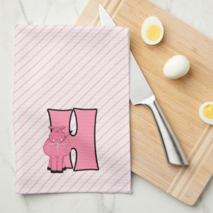 Kid's Pink Hippo Monogram "H" Towel