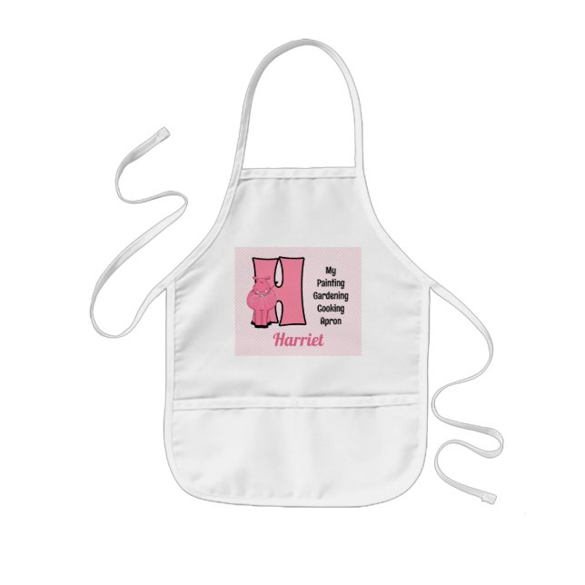 Kid's Pink Hippo Monogrammed "H" Apron (Front)