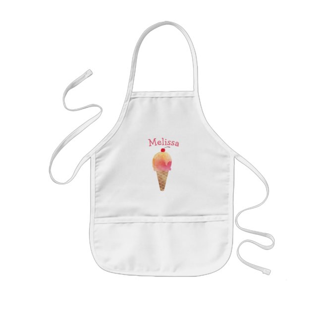 Kids Pink Ice Cream Personalised Monogram Apron (Front)
