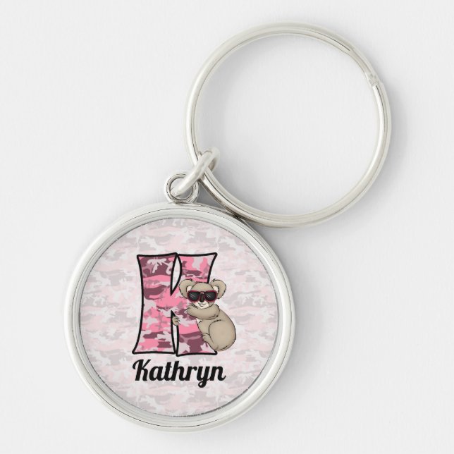 Kid's Pink Koala Letter K for Girls Key Ring (Front)
