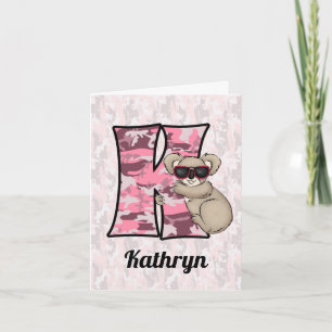 Kid's Pink Koala Monogram Letter K Blank Note Card