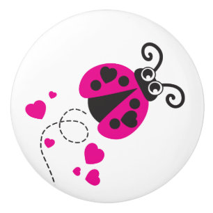 Kids pink ladybug ladybird insect graphic doorknob ceramic knob