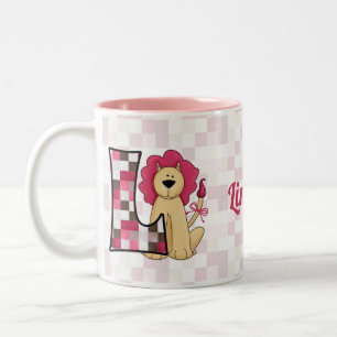 Kid's Pink Lion Monogram Letter L Two-Tone Coffee Mug