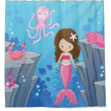 Kids Pink Mermaid Under The Sea Shower Curtain