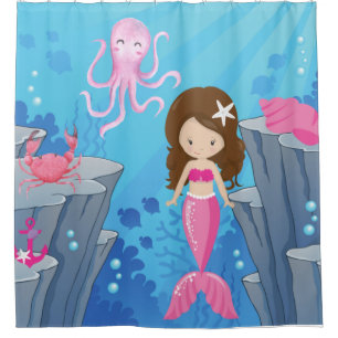 Kids Pink Mermaid Under The Sea Shower Curtain