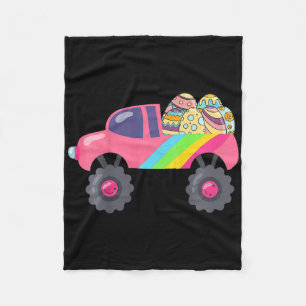 Kids Pink Monster Truck Eggs Easter Egg Hunting Ki Fleece Blanket