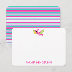 Kids Pink Personalised Dinosaur Stationery Thank You Card