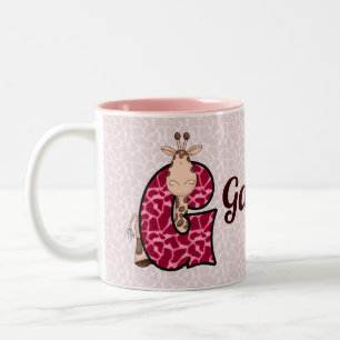 Kids Pink Personalized Monogram Letter G with Name Two-Tone Coffee Mug