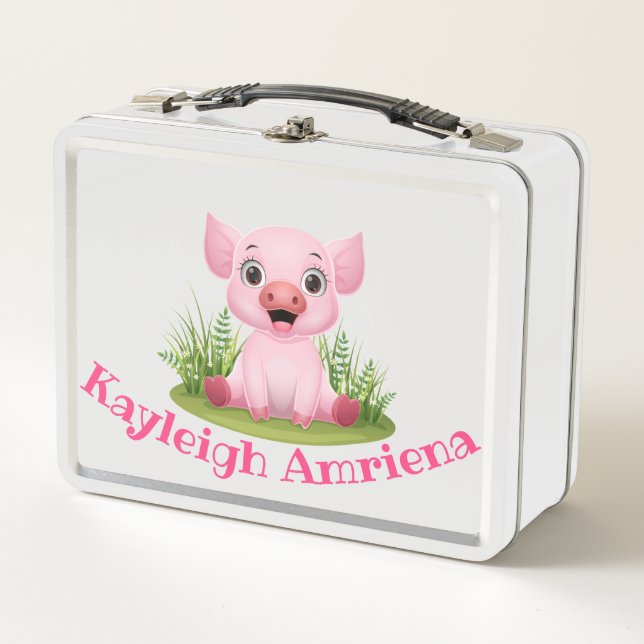 Kids Pink Pig Metal Lunchbox (Front)