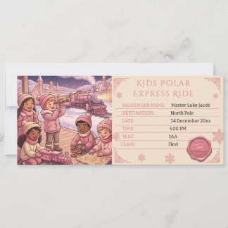 Kids Pink Polar Express Ride Ticket Pass Invitation