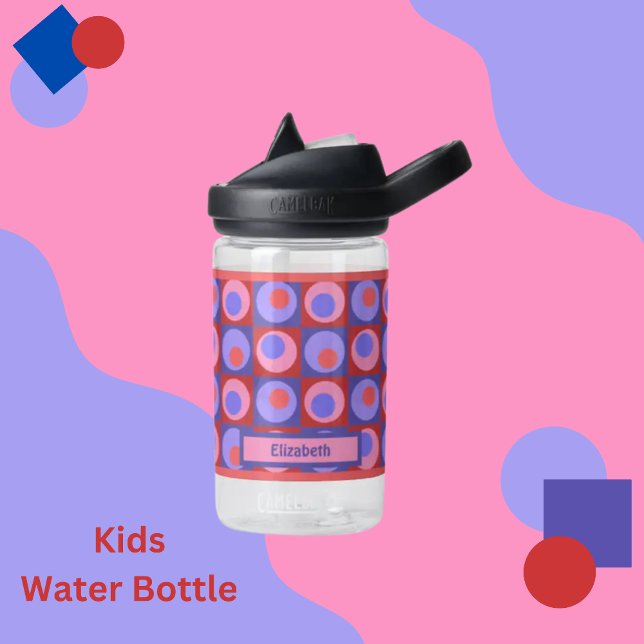 Kids Pink Purple Personalized Dot Square Theme Water Bottle (Creator Uploaded)