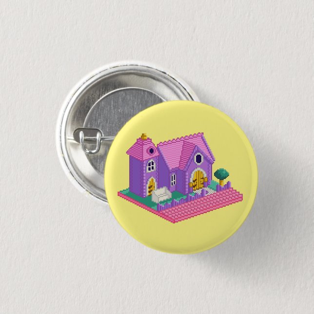 Kids Pink Purple Pixel Art 90s Toy Church Sticker 3 Cm Round Badge (Front & Back)