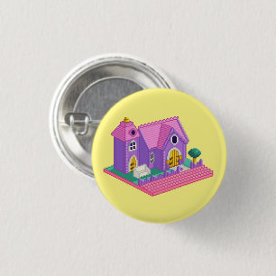 Kids Pink Purple Pixel Art 90s Toy Church Sticker 3 Cm Round Badge