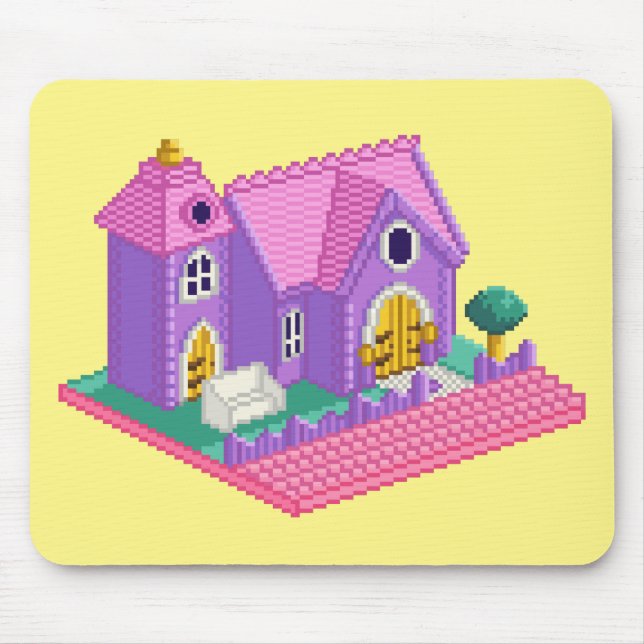Kids Pink Purple Pixel Art 90s Toy Church Sticker Mouse Mat (Front)