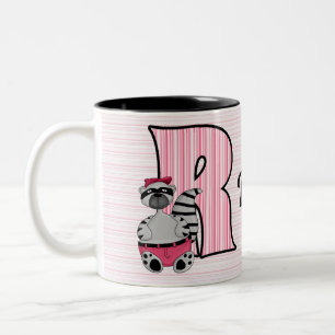 Kid's Pink Racoon Monogram "R" Mug