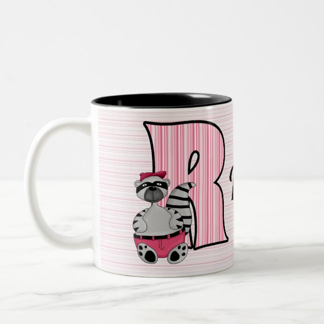 Kid's Pink Racoon Monogram "R" Mug (Left)