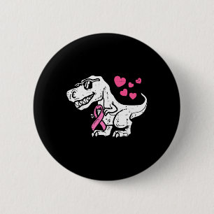 Kids Pink Ribbon T-Rex Kids Breast Cancer Awarenes 6 Cm Round Badge