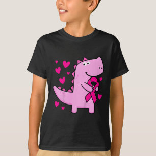 Kids Pink Ribbon T-rex Kids Breast Cancer Awarenes T-Shirt