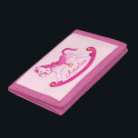 Kids pink rocking horse add your name trifold wallet<br><div class="desc">Equestrian rocking horse wallet for kids customise with your name. This example reads Amelia. Cute small wallet or purse for young horse riding fans and kids that love rocking horses and small ponies. Uniquely painted and designed by Sarah Trett www.sarahtrett.com for www.mylittleeden.com</div>
