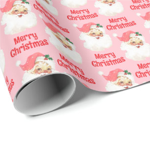 Kids Pink Santa Christmas Gift Wrap Paper