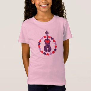 Kids Pink Violin T-Shirt with Hearts