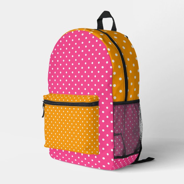 Kids Pink Yellow  Polka Dots  Printed Backpack (Back Corner Right)