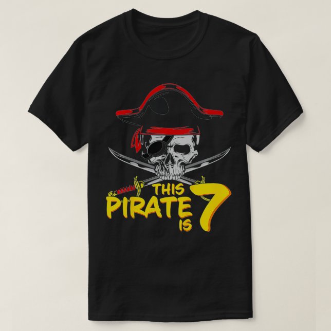 Kids Pirate 7th Birthday Boy This Pirate Is 7 Pira T-Shirt (Design Front)