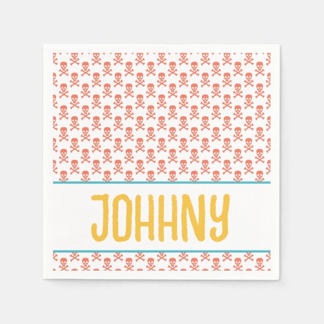 Kids Pirate Crossbones NAME Modern Orange Fun Napkin (Front)