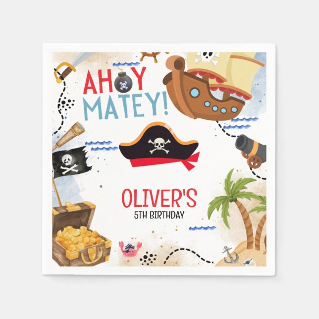 Kids Pirate Party | Ahoy Matey Pirate Birthday  Napkin (Front)
