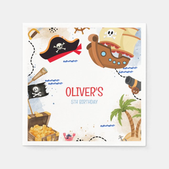Kids Pirate Party | Ahoy Matey Pirate Birthday  Napkin (Front)