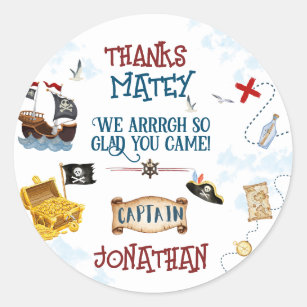 Kids pirate party birthday thank you Favour Classic Round Sticker