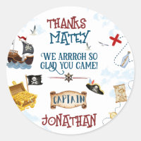 Kids pirate party birthday thank you Favour