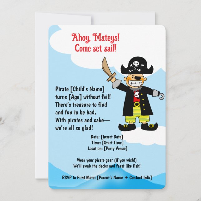 Kids Pirate Party Invitation (Front)