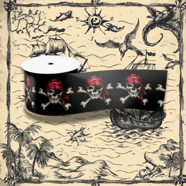 Kids Pirate Party theme  Satin Ribbon (Add a touch of adventure to your celebration with our Kids Pirate Party theme satin ribbon)
