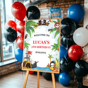 Kids Pirate Ship Ahoy Matey Birthday Poster