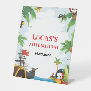 Kids Pirate Ship Ahoy Matey Birthday Welcome Pedestal Sign