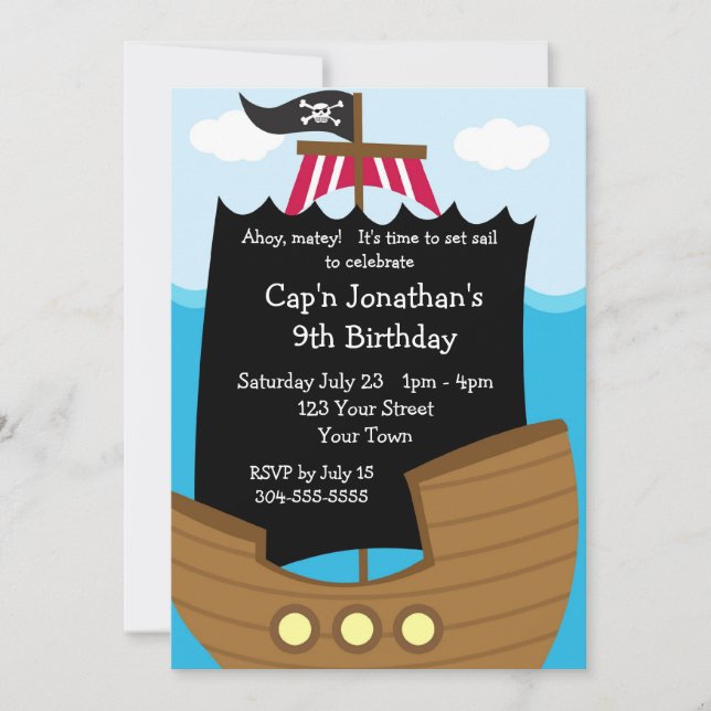 Kids Pirate Ship Birthday Party Invitation (Front)