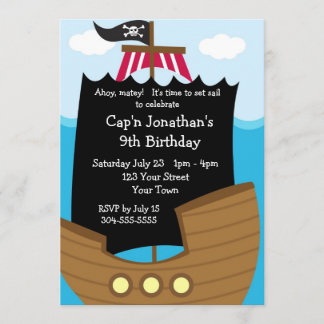 Kids Pirate Ship Birthday Party Invitation