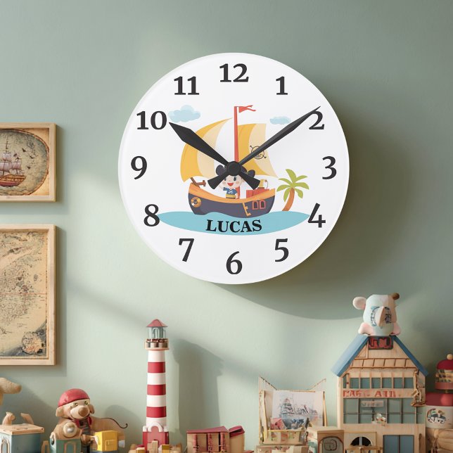 Kids Pirate Ship Personalised Ahoy-Matey Clock (Creator Uploaded)