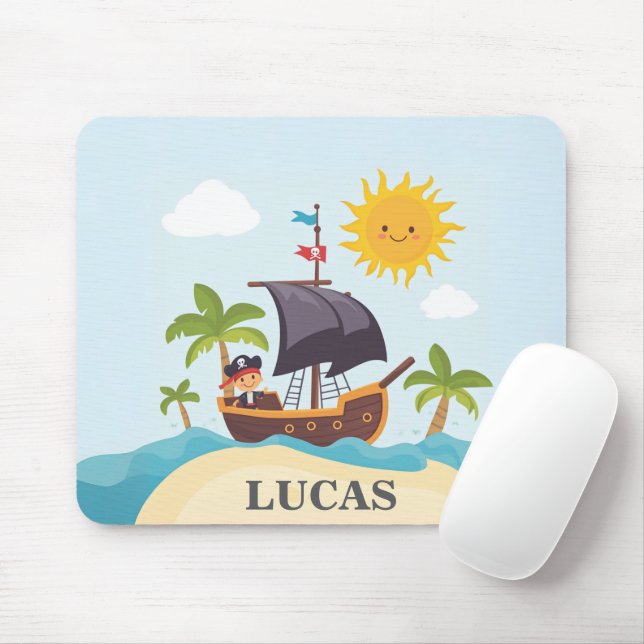 Kids Pirate Ship Personalised Ahoy Matey Mouse Mat (With Mouse)