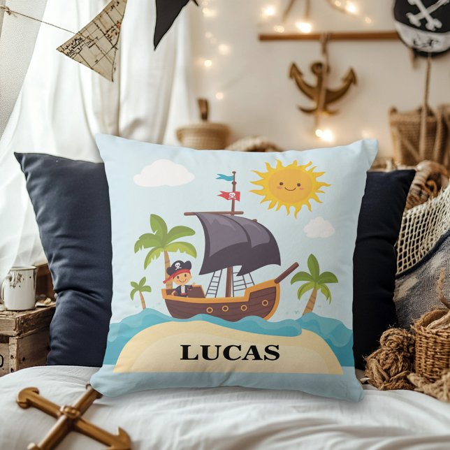 Kids Pirate Ship Personalised Bedroom Cushion (Creator Uploaded)