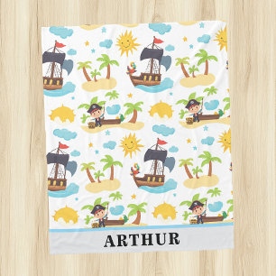 Kids Pirate Ship Personalised Fleece Blanket