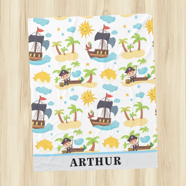 Kids Pirate Ship Personalised Fleece Blanket (Creator Uploaded)