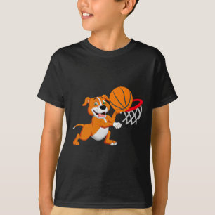 Kids Pitbull Dog Playing Bysketbyll Dog Sports Gam T-Shirt