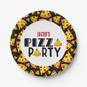 Kids Pizza Birthday Party Custom Name Paper Plate