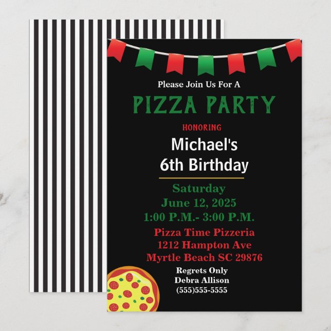Kids Pizza Birthday Party Invitation (Front/Back)