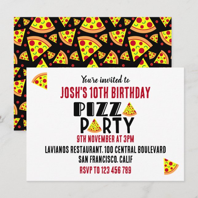 Kids Pizza Birthday Party Invitation (Front/Back)