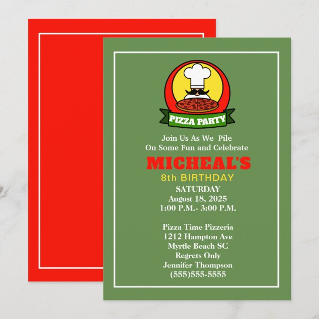 Kids Pizza Party Birthday Invitation (Front/Back)