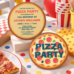 Kids Pizza Party Editable Birthday Invitation